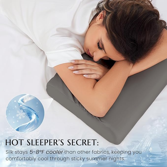 THXSILK 19 Momme 100% Mulberry Silk Pillowcase for Contour Memory Foam Pillow, Contour Pillow Case Cover, Cervical Pillow Case, Pack of 1(Charcoal, 21"x14.5"x4.9"/4.2")