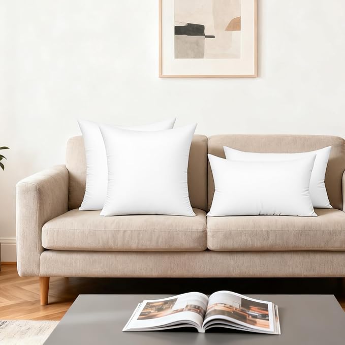 18x18 Inch Decorative Pillow Inserts (Set of 2) Synthetic Down Alternative Fill - Fluffy Durable Forms for Sofa, Bed & Accent Chairs