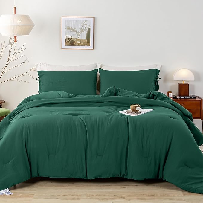 Ultra-Soft Emerald Green Queen Size Bed Comforters Sets - Comfy Cozy Polycotton Bedding Blanket Quilt Down Alternative Comforter & Pillowcase - Lightweight but Warm All Season, Forest Hunter