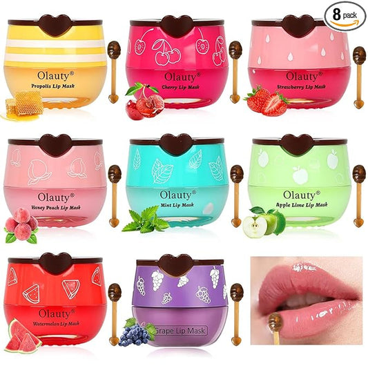 8 PCS Bee Lip Balm Honey Pot, Honey Lip Balm Bulk, Moisturising Sleep Lip Mask Overnight with Sticks, Reduce Lip Lines, Bulk Gifts, Mothers Day Gift, Teacher Gift, Party Favors for Women
