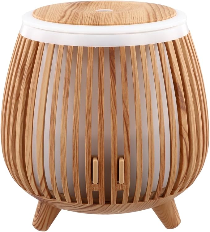 Essential Oil Diffuser and Humidifier with LED Mood Light, Quiet Ultrasonic-Aromatherapy Machine for Home Bedroom Office, Portable Air Freshener with Auto Shut-Off(Light wood grain)
