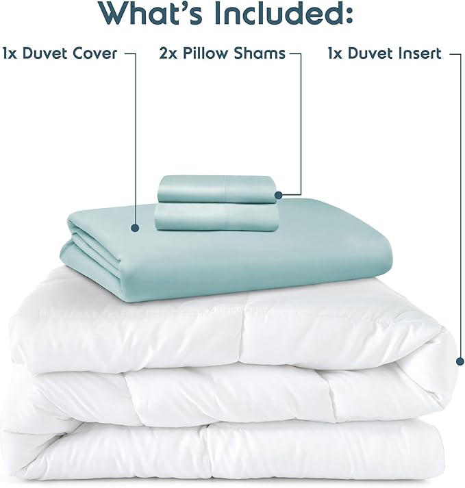 Nestl Full Duvet Cover Set with Comforter Insert - Light Blue 4 Piece 80x90 Duvet Cover & 2 Pillow Shams with White Quilted Down Alternative Comforter, Ultra Soft, All Season