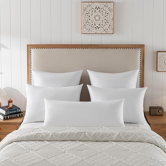 basic home® Queen Size Goose Feather & Down Bed Pillow - 100% Odorless Sleep Pillow for Neck Support & Cooling Comfort - 233TC Cotton Cover with Anti-Poke Liner Queen 20x28 inch