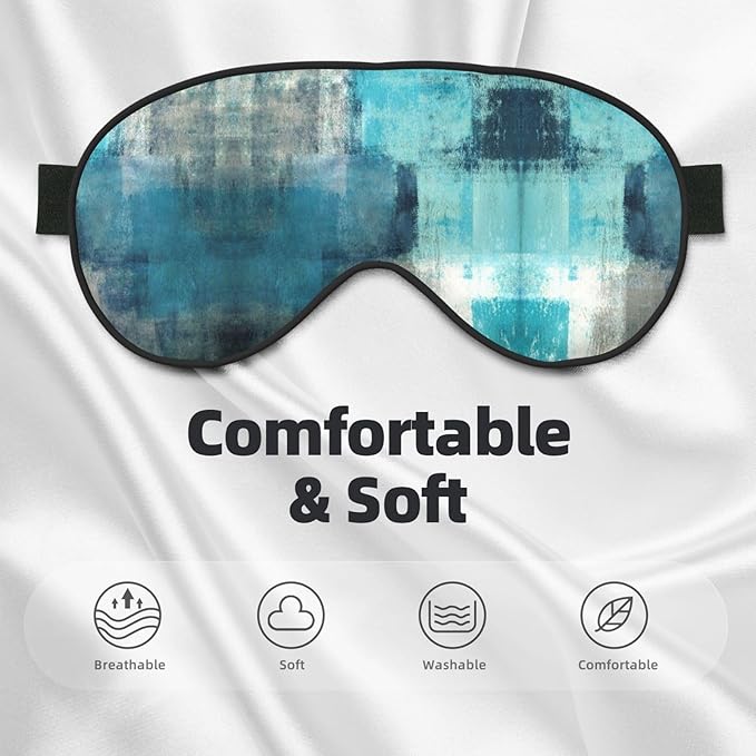 Turquoise and Grey Art Silk Sleep Mask, Adjustable, Breathable, Skin Friendly, 4" x 8", Tie Closure