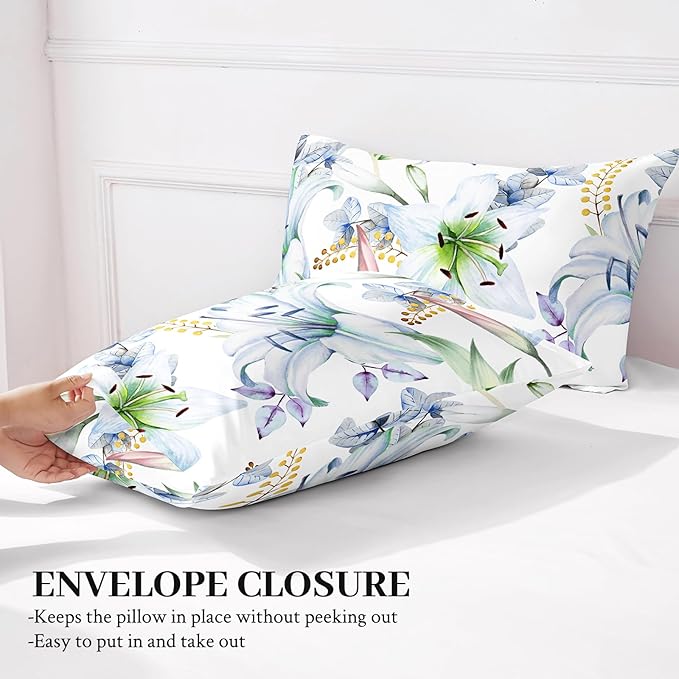 YIYEA King Size Pillow Cases Set of 2, Ultra Soft Double Brushed Microfiber Pillowcases King, Floral Bed Pillow Covers, Fade Resistant, Easy Slip-On (20"x36")