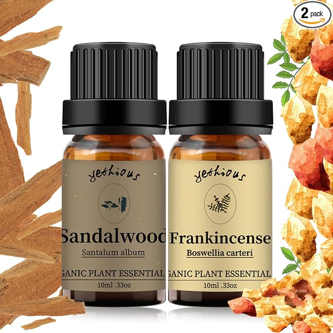 yethious Frankincense Sandalwood Essential Oil Set 100% Organic Pure Sandalwood Oil for Diffuser & Aromatherapy