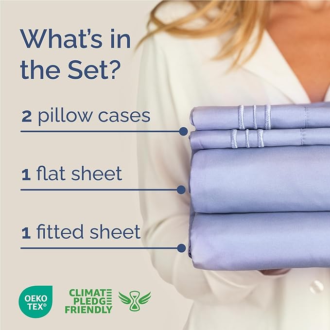 Full Size 4 Piece Sheet Set - Comfy Breathable & Cooling Sheets - Hotel Luxury Bed Sheets for Women & Men - Deep Pockets, Easy-Fit, Extra Soft & Wrinkle Free Sheets - Lavender Oeko-Tex Bed Sheet Set