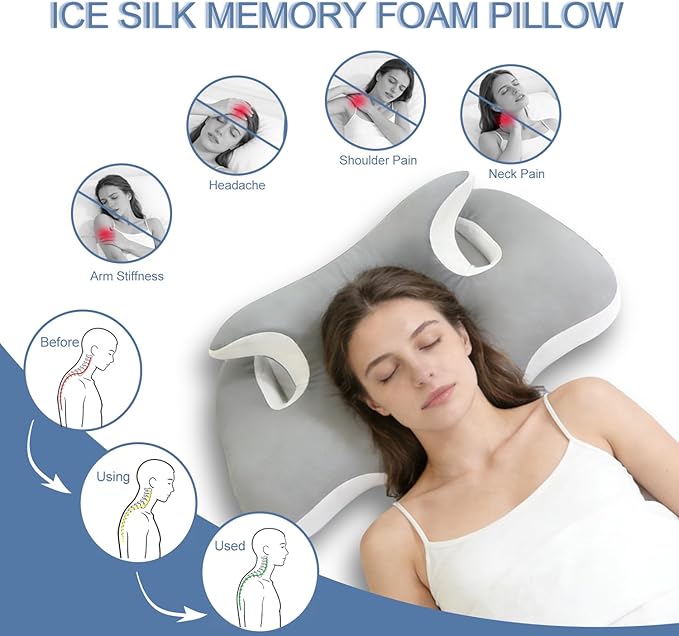 dosun 2 Pack Ergonomic Memory Foam Cervical Pillow, Adjustable Breathable Neck Pillow, Odorless Patented Orthopedic Pillow for Side Back Stomach Sleepers