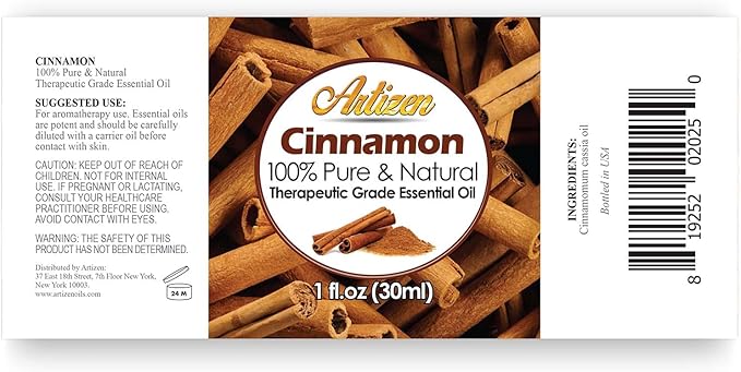 Artizen Cinnamon Essential Oil - 30ml (1 Fluid Ounce) - Aromatherapy & Candle Fragrance Oil