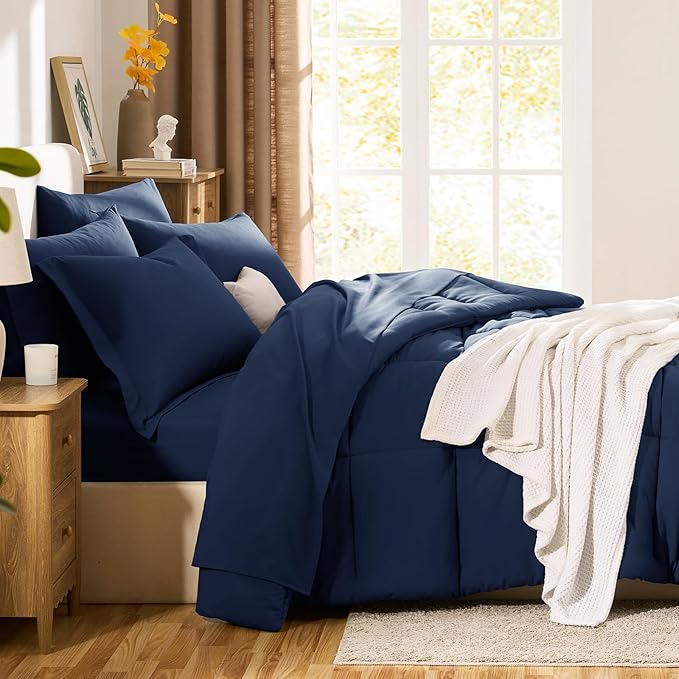 CozyLux Twin XL Comforter Set Navy Blue - 5 Pieces Twin XL Bed in a Bag Set, Soft Bedding Sets Bed Set Extra Long for All Season with Comforter, Flat Sheets, Fitted Sheet, Pillowcase &Pillow Sham