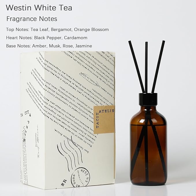 Aroma Reed Diffuser 6.7 Fl.oz Delicate Scent for Home Decor and Air Freshening Reed Scented Diffuser Home Decor Air Freshener for Bathroom Living Room Office (Westin White Tea)