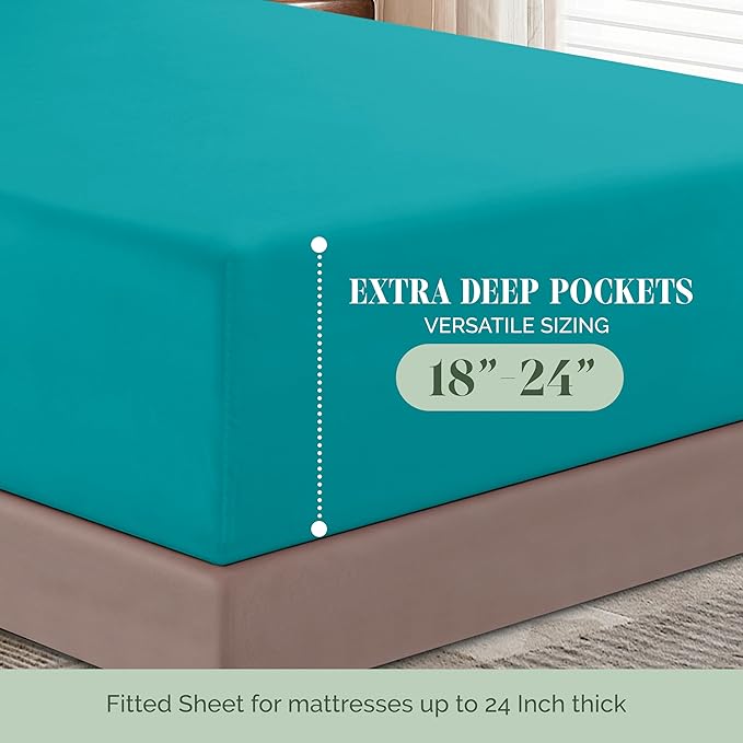 Elegant Comfort Luxurious 1500 Premium Hotel Quality Microfiber 4-Piece Sheet Set, 18-24 Inches Deep - Extra Deep Pocket Sheets - Ultra Soft 4PC Deep Pocket Sheets, Full, Turquoise