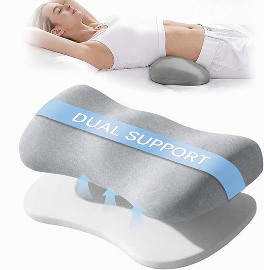 Adjustable Height Lumbar Support Pillow for Sleeping, Ergonomic Contour Lower Back Pillow for Bed with Breathable Washable Cover, Spine Alignment & Sleep Comfort, Grey