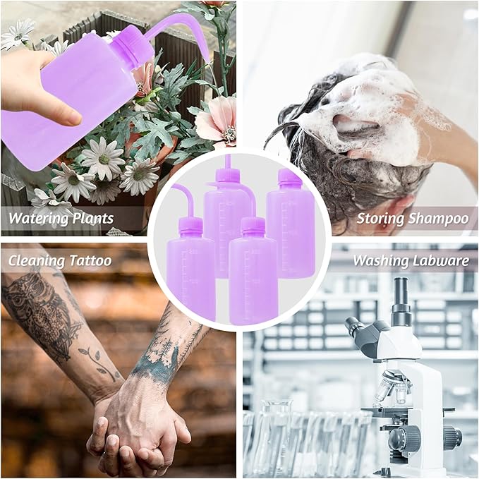 4 Packs Tattoo Wash Bottle Water Squirt Squeeze Diffuser Bottles (Purple, 250ml)