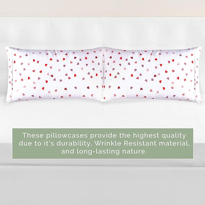 Elegant Comfort Ultra Soft Set of 2 Hearts Print Pillowcases - 1500 Premium Hotel Quality Microfiber, Soft and Smooth Envelope Closure 2-Piece Pillow Covers - Standard/Queen, Valentina