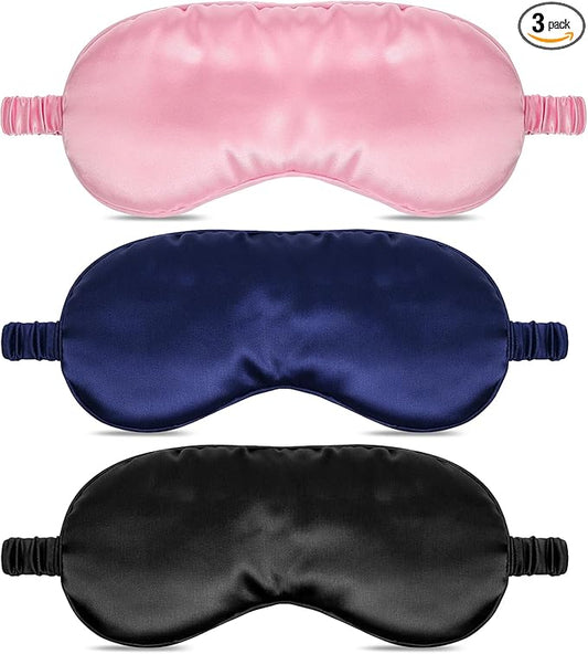 3 Pcs Sleep Mask, Block Light Eye Sleep Shade Cover Silk Eye Mask for Night Sleeping Office Travel Suitable for Men Women (Pink/Black/Dark Blue)