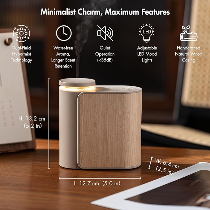 Zen Scenting Set: Linen Ultrasonic Diffuser & Solid Wood Waterless Nebulizer, Dual Power & Mist Modes, Premium Home Decor Gift Bundle