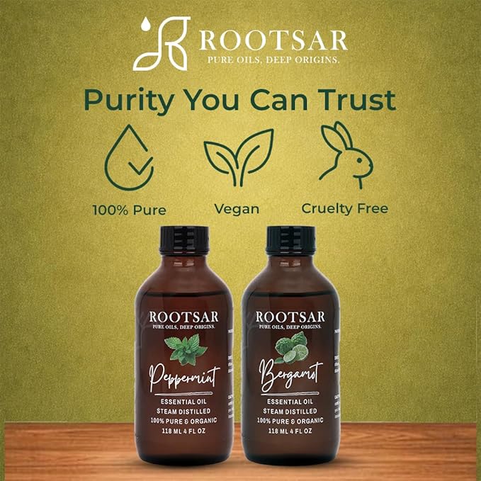 Peppermint & Bergamot Essential Oils Set – 100% Pure & Natural Aromatherapy Diffuser Oils for Focus, Energy, Stress Relief & Mood Support – Premium Uplifting Duo, 4 FL OZ / 118 ML
