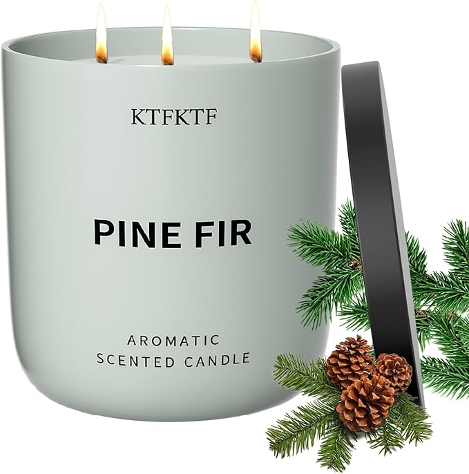 Pine Scented Candle for Home - 3-Wick 14.1oz 80-Hour Long Burning, Non-Toxic Soy Wax Candles - Aromatherapy Candle for Positive & Relaxation, Crisp Woody Forest Scent for Home Decor