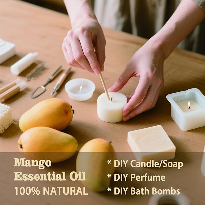 Mango Essential Oil – MLYNKL Mango Oils 4.33 fl oz for Diffusers, Humidifiers, Massage, DIY Candles, Soap, Cleaning, Home, Yoga, Office, Gifts - 130 ml