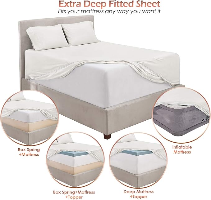 Hearth & Harbor 6Pc King Size Bed Linen Set - Extra Deep Pocket Sheets 18-24 Inches - Microfiber Sheets - White
