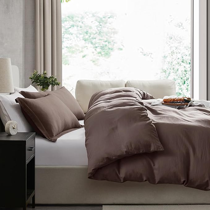 Nestl Chocolate Brown Duvet Cover Full Size - Soft Double Brushed Full Size Duvet Cover Set, 3 Piece, with Zipper Closure, 1 Duvet Cover 80x90 inches and 2 Pillow Shams