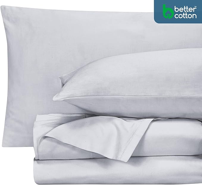ROYALE LINENS 400 Thread Count 100% American Grown Cotton 3 Piece Sateen Twin Sheet Set - 1 Fitted Sheet, 1 Flat Sheet, 1 Pillow case - Silver Twin Bedsheet - Cotton Sheets - (Twin, Spanish Silver)