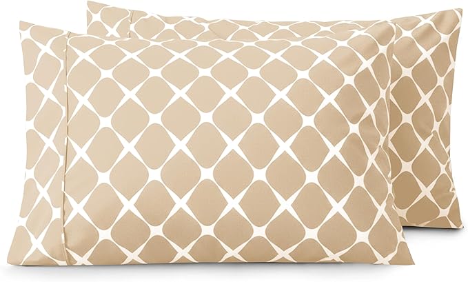 Elegant Comfort Luxury Ultra-Soft 2-Piece Pillowcase Set - 1500 Premium Hotel Quality Microfiber Double Brushed - Wrinkle Resistant, King Size, Bloomingdale Pattern Cream