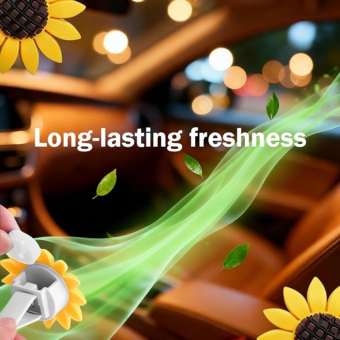 2 PCS Sunflower Car Air Vent Clips, Flower Cute Nature Diffuser Clip, Alloy Anti-rust Vibrant Straight Outlet Ornament, Interior Decoration Accessory for Most Cars (Yellow)
