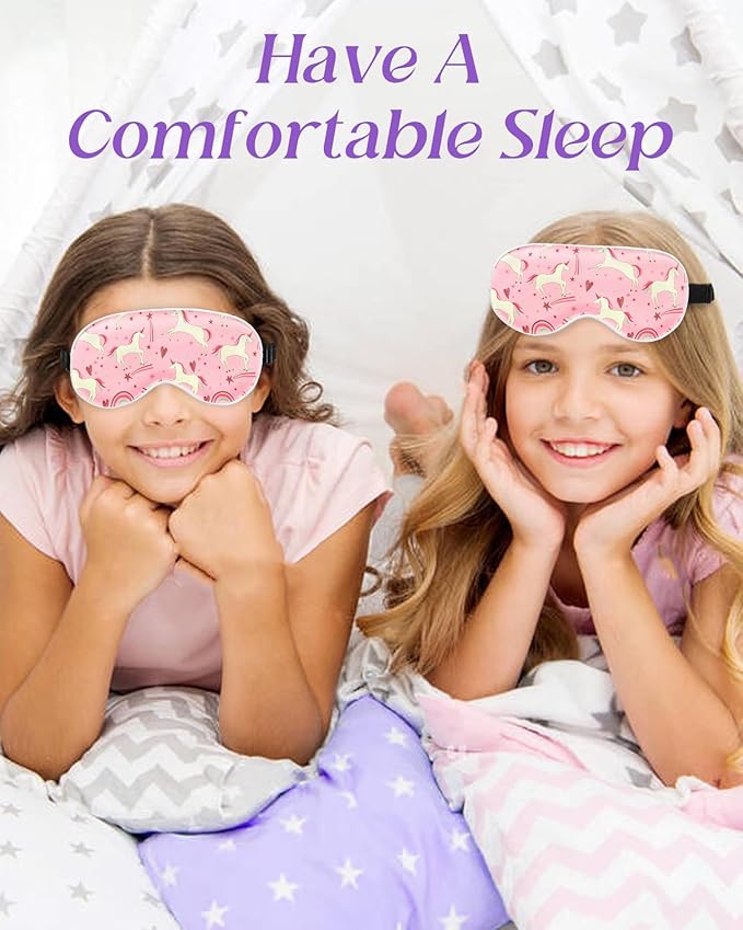 Miss Adola Sleep Mask for Kids - Cute Kawaii Cartoon Silk Sleeping Mask with Adjustable Strap Soft Smooth Light Eye Mask for Sleeping Silk Kids Eye Cover for Boys Girls Teens, PK Heart Unicorn