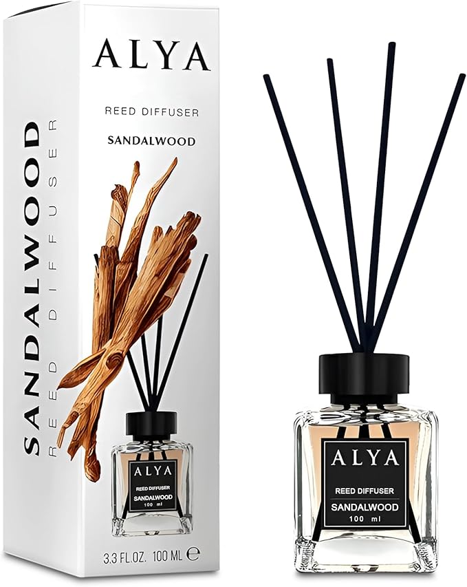Sandalwood Reed Diffuser for Home - 100ml Long-Lasting Essential Oil Aroma, Magic Scent Diffuser for Bedroom, Bathroom, or Living Room Decor