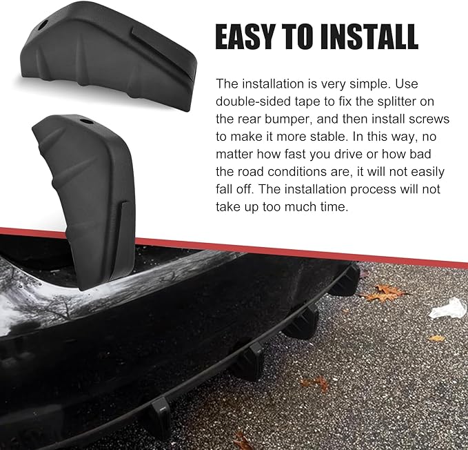 4 PCS Car Lower Bumper Lip Diffuser, 4.9" x 2.5" Spoiler Fin Protector, Vehicle Rear Splitter Lip Wing, Universal for Most Cars (Black)