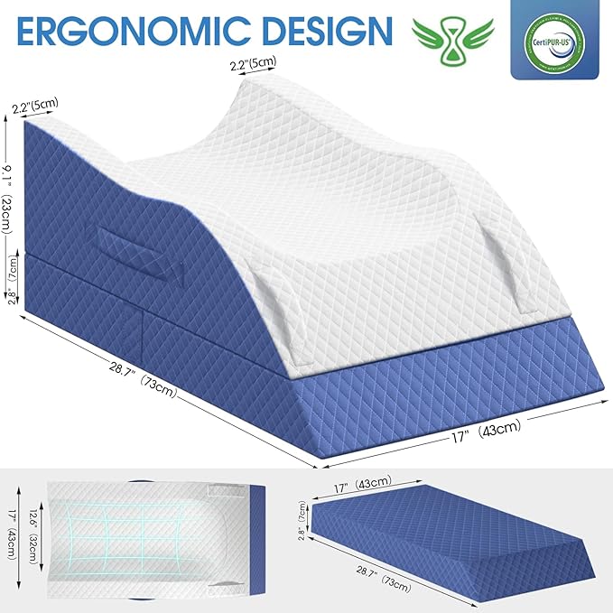 TranquilRelax Elevation Pillows for Leg After Surgery, Memory Foam Adjustable Wedge Pillow for Injury or Rest, Ankle Pillow for Sleeping Blood Circulation Blue/Double Leg