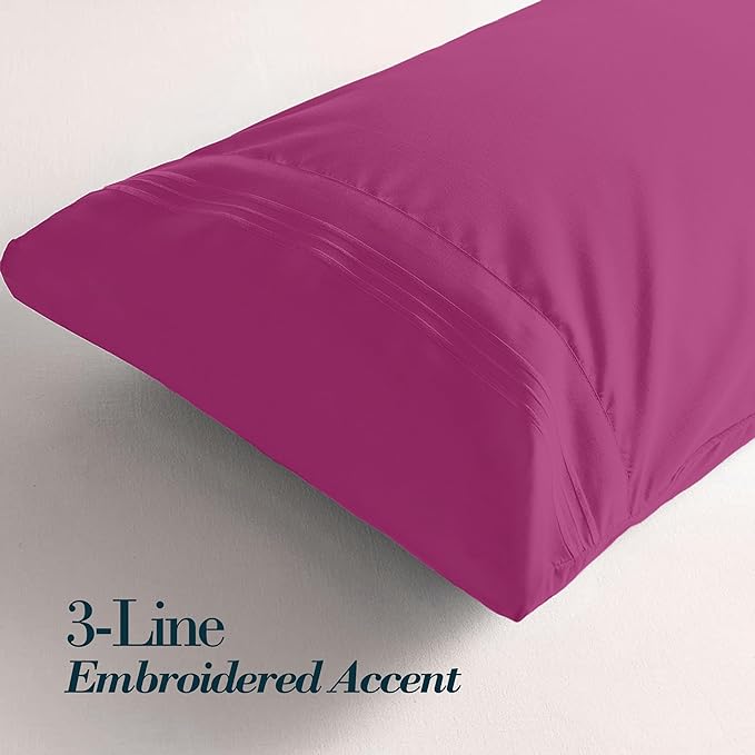 Mocassi 1-Piece Premium Body Pillowcase 1800 Series Hotel Quality Microfiber - Soft and Breathable with 3-Line Embroidery Wrinkle and Stain Resistant, Easy Care, 21" x 54", Hot Pink