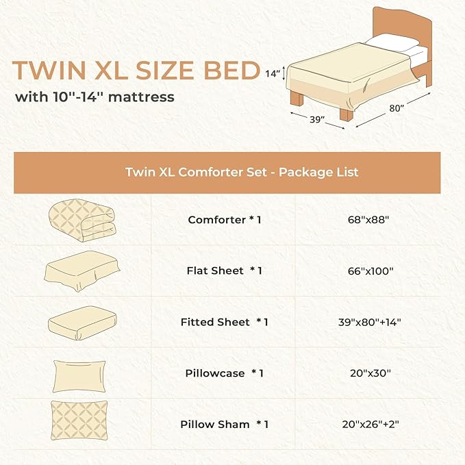 Sasttie Twin XL Comforter Set, 5-Piece Bed in a Bag, Pintuck Bedding Sets for All Season, Includes Comforter, Flat Sheet, Fitted Sheet, Pillowcase and Pillowsham, Lavender