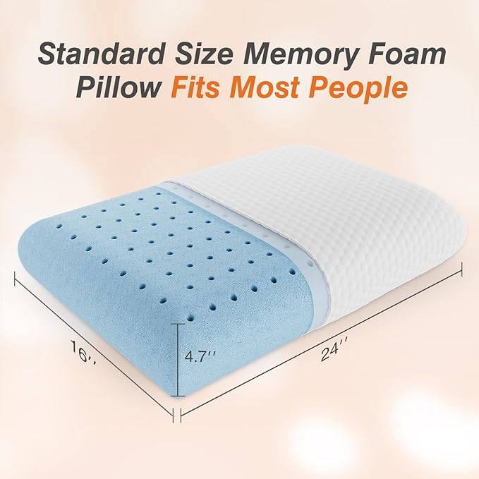 DUMOS Memory Foam Pillows for Sleeping 1 Pack, Bed Pillows for Adults with Washable Cover and Breathable Mesh, Gel Cooling Pillow for Back and Side Sleeper Support, White