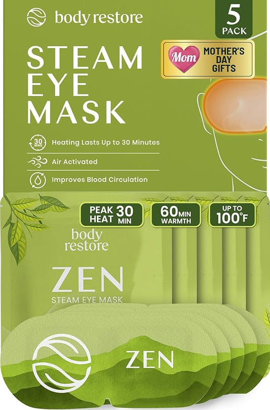 Body Restore Heated Eye Mask for Dry Eyes 5 Pack – Mothers Day Gifts for Mom, Self Heating Warm Compress, Birthday Gifts for Women, Relaxation – Green Tea