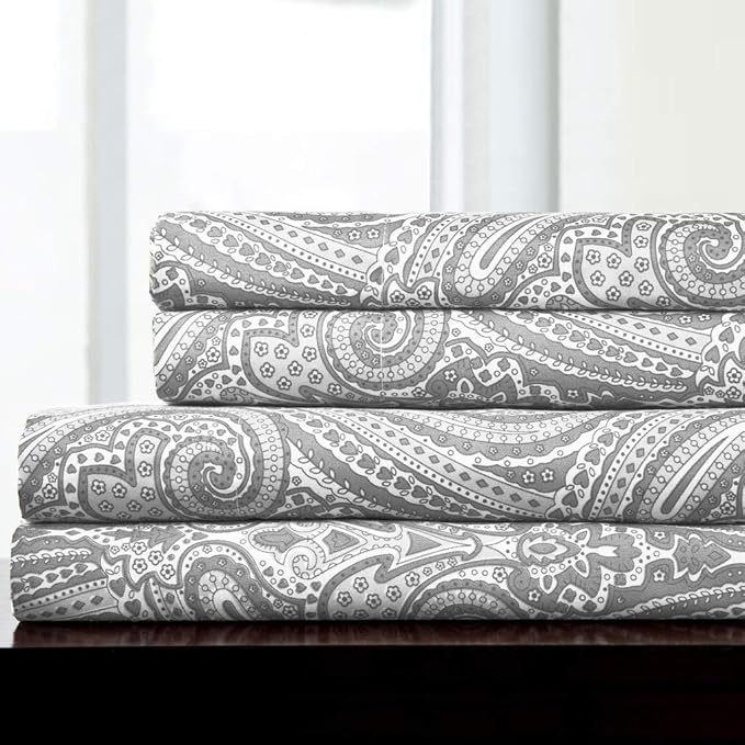 1500 Supreme Collection Queen Sheet Sets Paisley Gray - Luxury Hotel Bed Sheets and Pillowcase Set for Queen Mattress - Extra Soft, Elastic Corner Straps, Deep Pocket Sheets, Queen, Paisley Gray