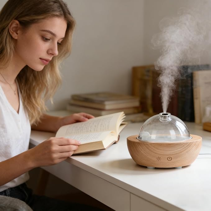 Essential Oil Aroma Diffuser - Electric Wood Glass Ultrasonic Fragrance Aromatherapy Scent Water Humidifier for Home Bedroom, Cold Air Smart Therapy Nebulizing Aromas Difusor para Casa