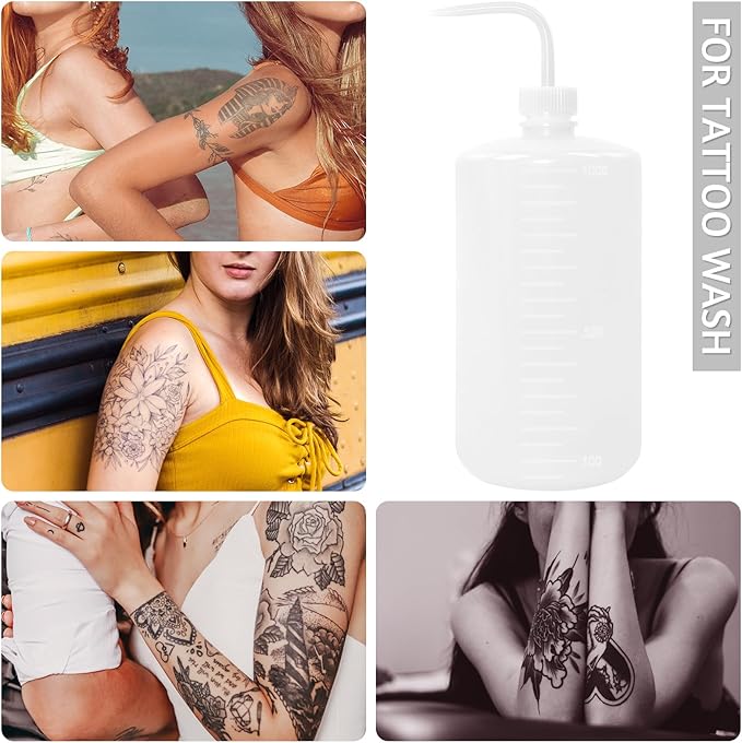 4 Packs Tattoo Wash Bottle Water Squirt Squeeze Diffuser Bottles (White, 1000ml)