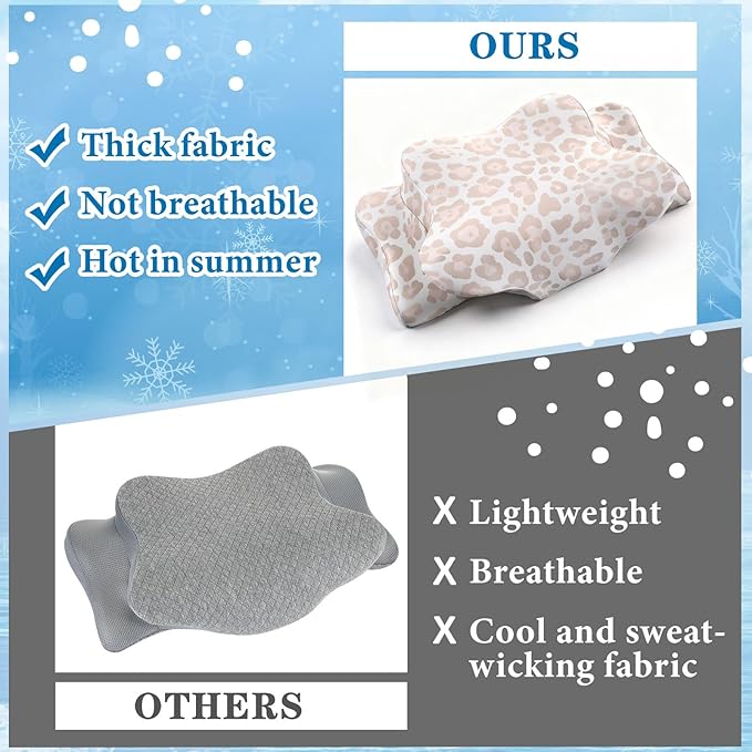 Hahafelt Cooling Cervical Neck Pillowcase Cover (Only Pillow Case) Ergonomic Pillowcase with Zipper Breathable Contour Pillow Cover for Side Back Stomach Sleepers(Leopard Print Color,Queen Size)