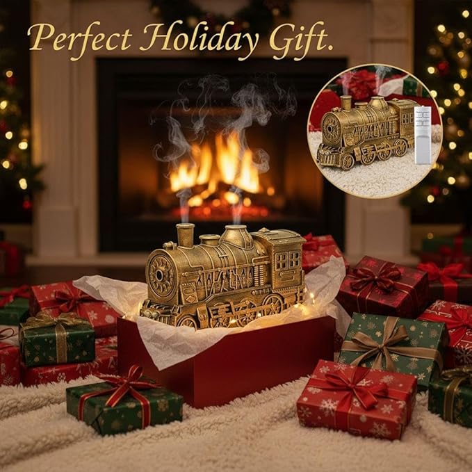 Vintage Steam Train Aromatherapy Essential Oil Diffuser Humidifier,300ML Train Diffusers for Essential Oils with Remote with Dual-Color LED Light,Ultra-Quiet and Auto Shut-Off for Home Office (Black)