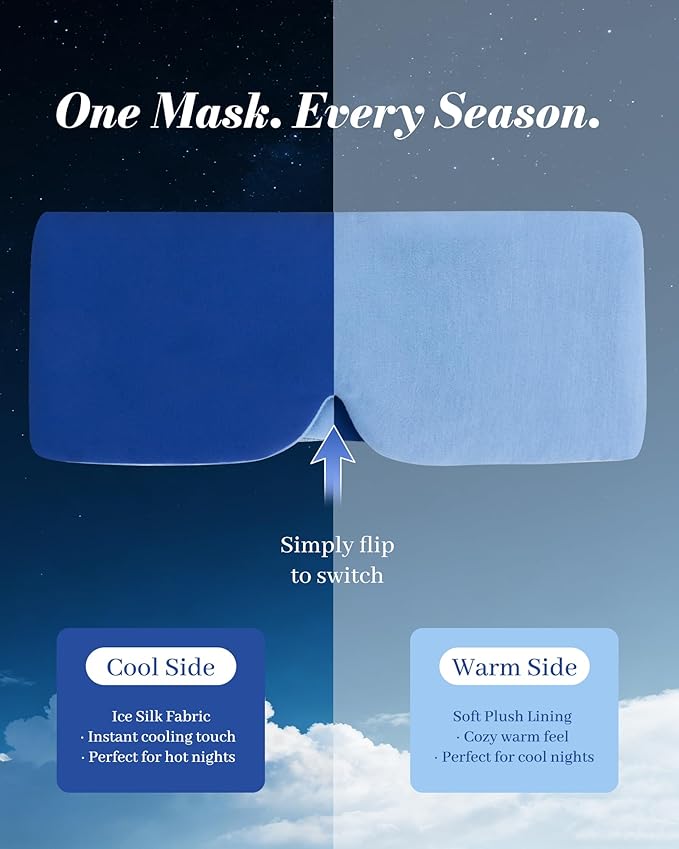 Sleep Mask for Side Sleepers – Ice Silk Cooling & Warm Double-Sided Eye Mask, 98% Blackout, Zero Pressure on Eyes, No Light Leaks, Soft Breathable Adjustable Night Blindfold for Women Men, All Seasons