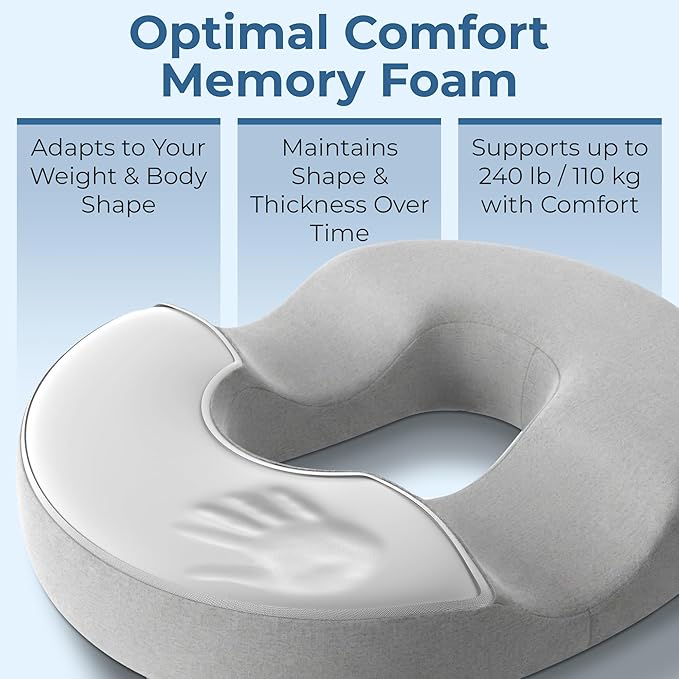 5 STARS UNITED Donut Pillow Hemorrhoid Tailbone Cushion – Large Floor Cushion for Pain Relief – Coccyx, Prostate, Sciatica, Pelvic Floor, Pressure Sores, Pregnancy, Postpartum Recovery, Light Gray