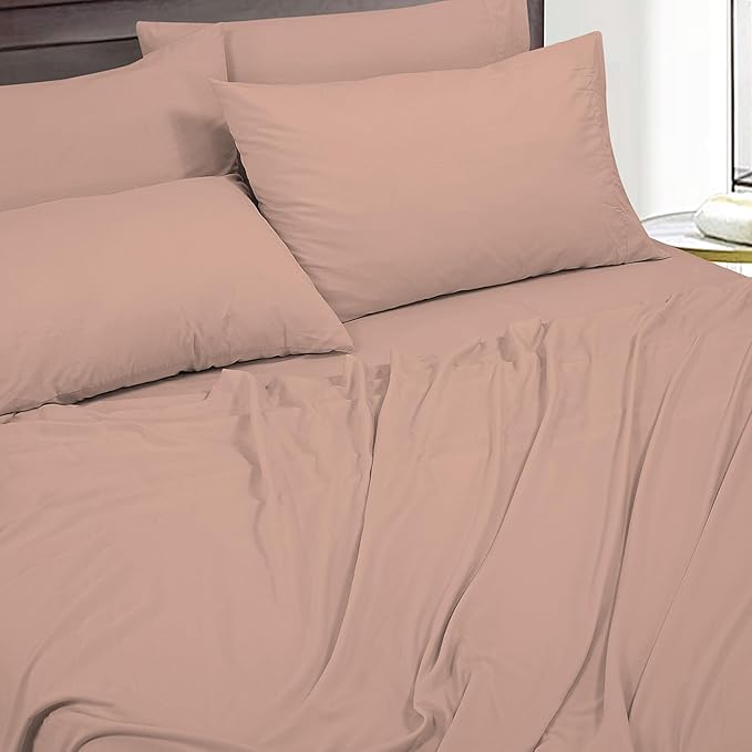 ROYALE LINENS 4 Piece King Sheets Set - Soft Brushed 1800 Microfiber Bedding - 1 Fitted and 1 Flat Sheet, 2 Pillow case - Wrinkle Free & Fade Resistant - Hotel Luxury Bed Sheets Set (Dusty Rose, King)