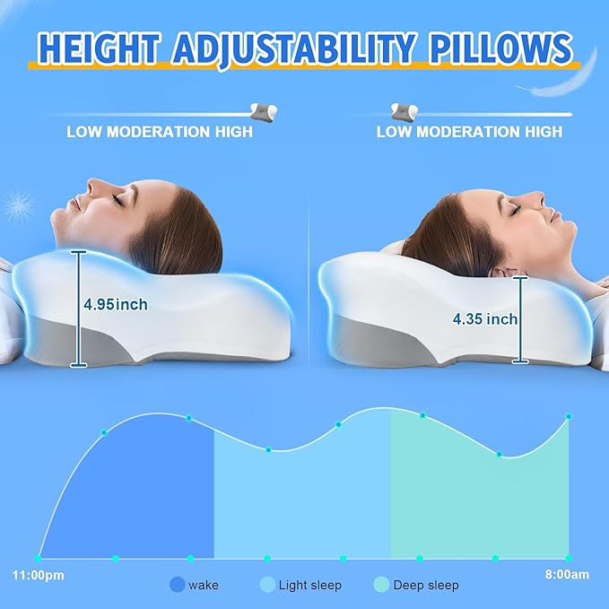 Cervical Neck Pillow for Side Sleeper - Memory Foam Pillows Ergonomic Neck Support for Pain Relief Contour Memory Foam - Adjustable Orthopedic Bed Pillows with Breathable Pillowcase Queen Size