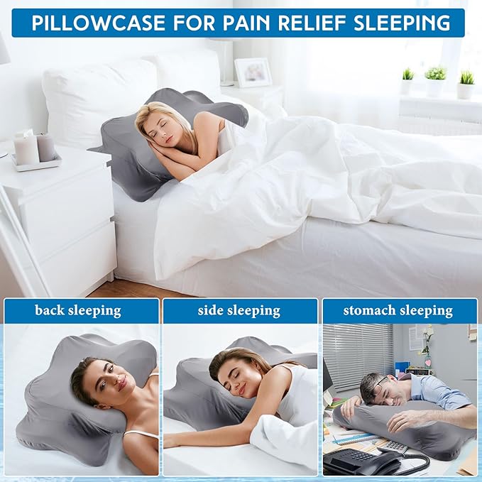 Hahafelt Cooling Cervical Pillowcase Cover with Envelope Closure (Only Pillow Case) Ergonomic Neck Pillowcase Smooth Soft Cool Pillow Cover for Side Back Stomach Sleepers(Dark Gray,Queen Size)