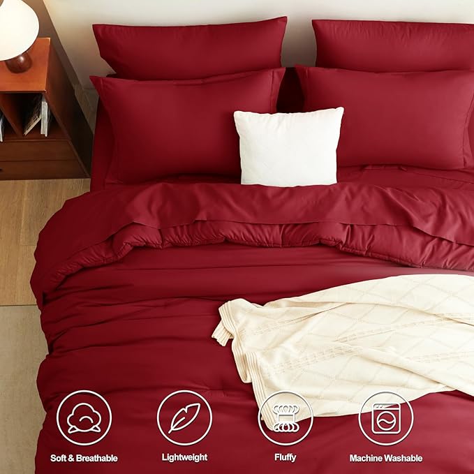 CozyLux Full Size Comforter Sets Dark Red, 7 Pieces Bed in a Bag Full Comforter Set with Sheets, Luxury Bedding Set with Down Alternative Comforter, Fitted Sheet, Flat Sheet, Pillowcases & Shams