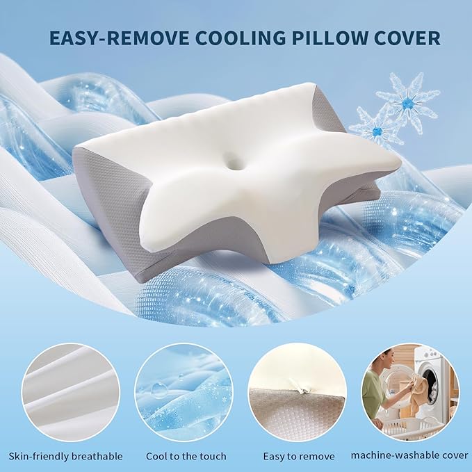 Cervical Neck Pillow for Pain Relief,Ergonomic Contour Memory Foam Pillows,Orthopedic Bed Pillow for Side Back Stomach Sleeper,Cooling Pillow.
