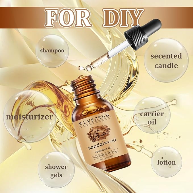 Sandalwood Essential Oils 60ML, Pure Sandalwood Essential Oil for Aromatherapy Diffuser - 2 Fl Oz